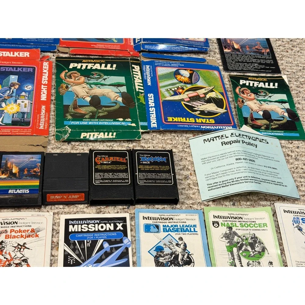 HUGE Lot of  Vintage Intellivision Games Boxes Instructions Overlays & More!